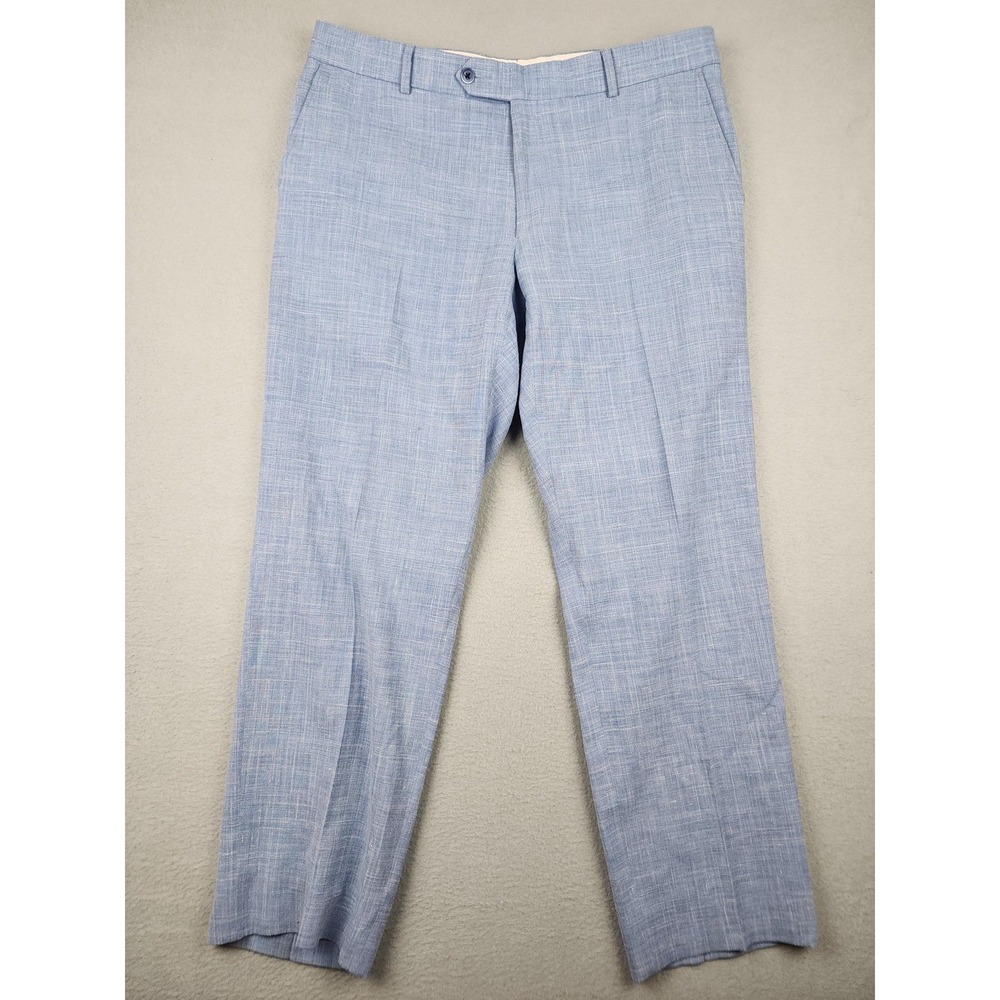 Ballin Comfort-EZE Dress Pants Mens 36(34x29) Blue Linen Blend Stretch Summer